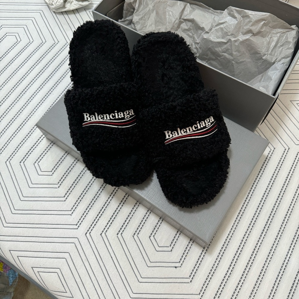 Balenciaga Women's Black Plush Mules - Picture 2 of 8
